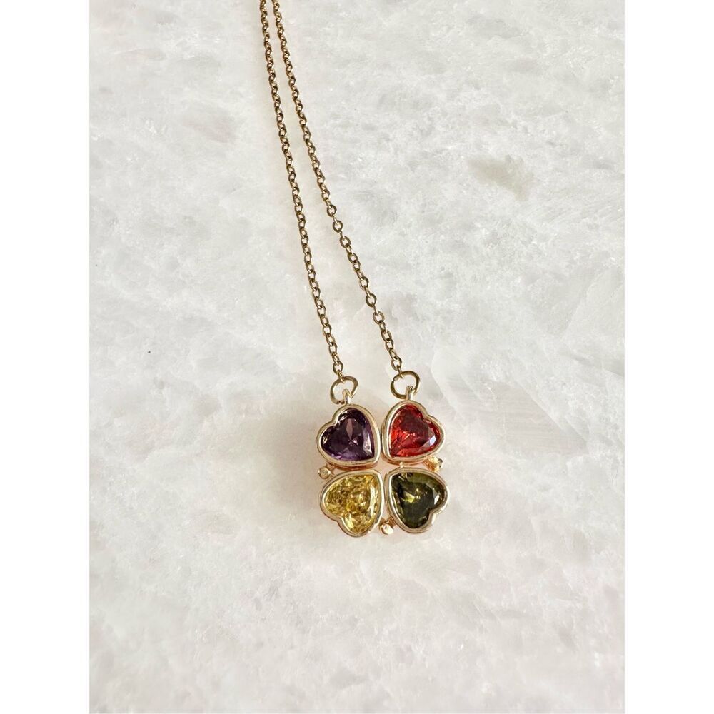 Multicolor cubic zirconia heart clover necklace 